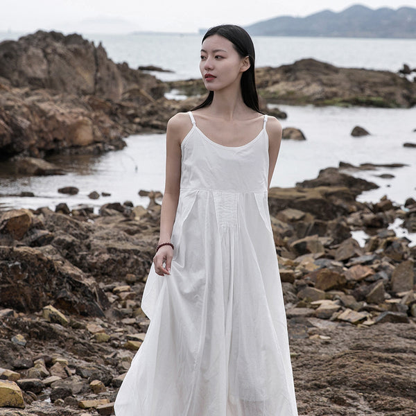 Women Extra Loose Comfortable Linen and Cotton Pure Color Slip Dress