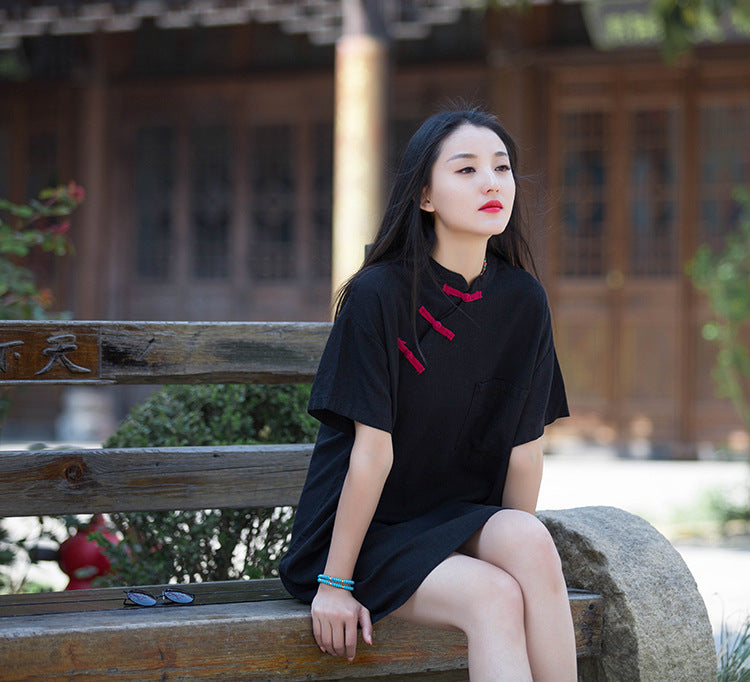short asian dress Chinese Mini Dress Morden Qipao Mandarin Collar Cheongsam Short Dress