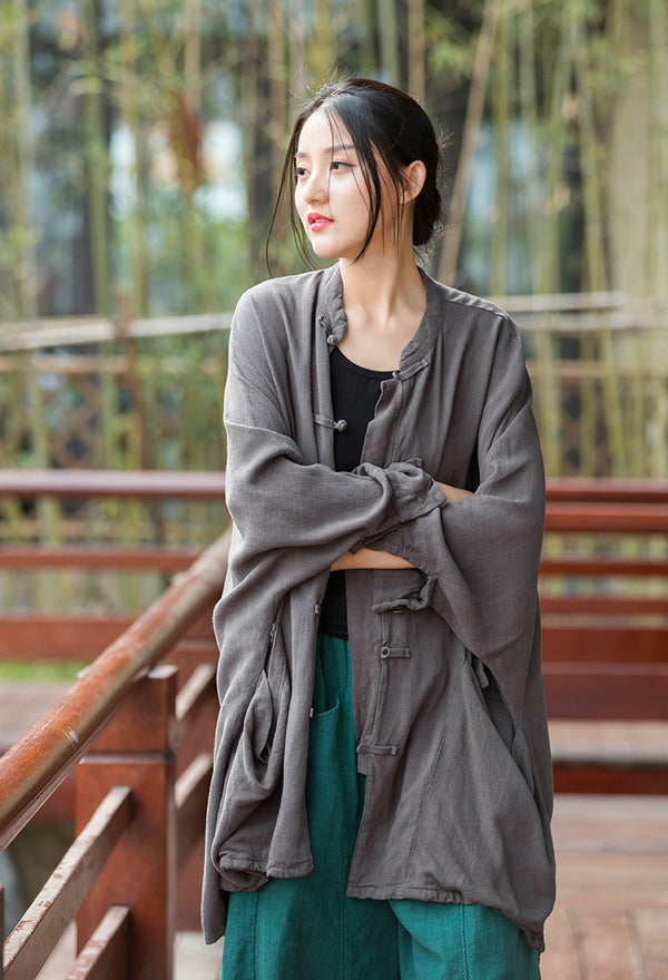 2022 Summer NEW! Women Linen and Cotton Loose Thin Chinese Style Long Jacket