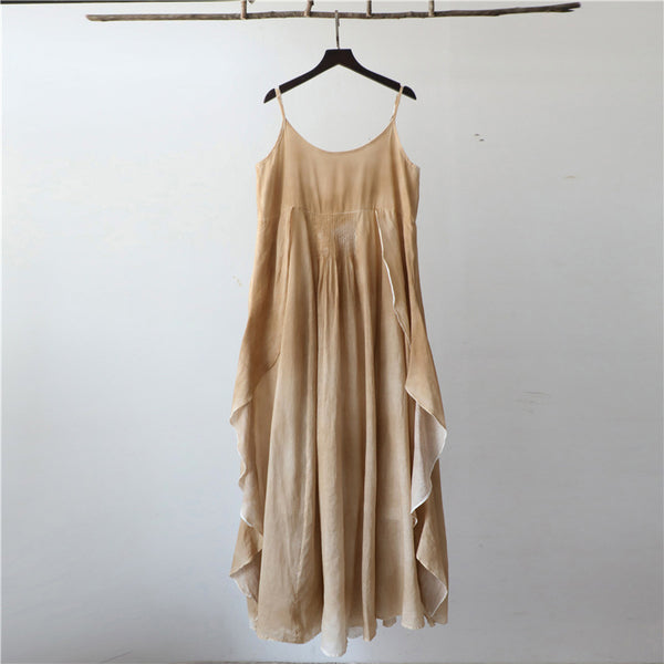 Women Extra Loose Comfortable Linen and Cotton Dyed Color Slip Dress