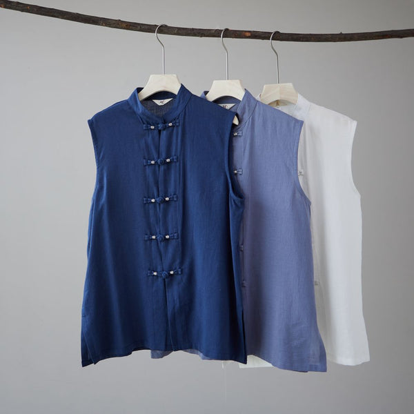 2022 Summer NEW! Men Ethnic Style Linen and Cotton Middle Buckle Vest