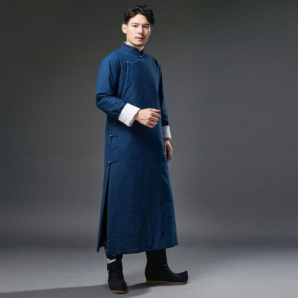 2021 Winter NEW! Men Classic Asian Style Linen Long Sleeve Quilted Cheongsam