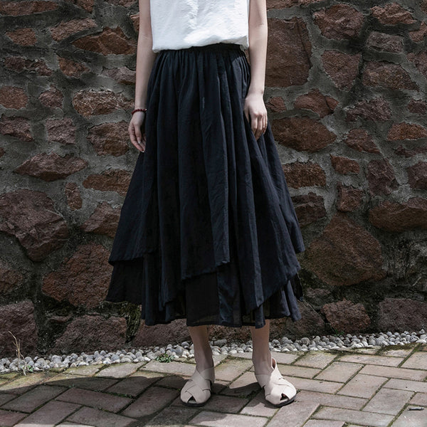 2022 Summer NEW! Women Linen and Cotton Loose Layered Skirt