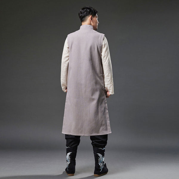 2021 Autumn NEW! Men Retro Chinese Style Linen and Cotton Tunic Type Vest (Inner with Velvet)