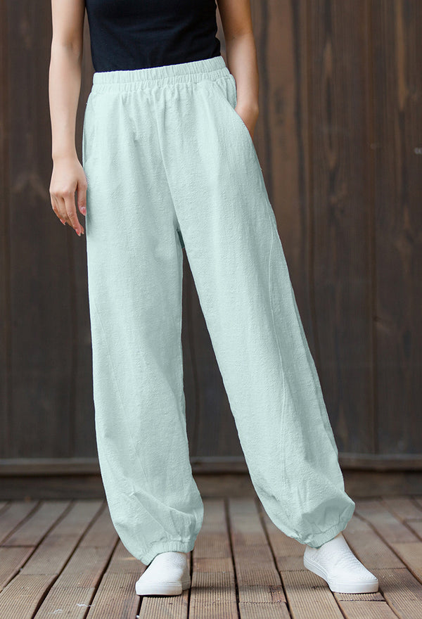 2022 Summer NEW! Women Sporty Style Lantern Leisure Sand Washed Linen and Cotton Pants