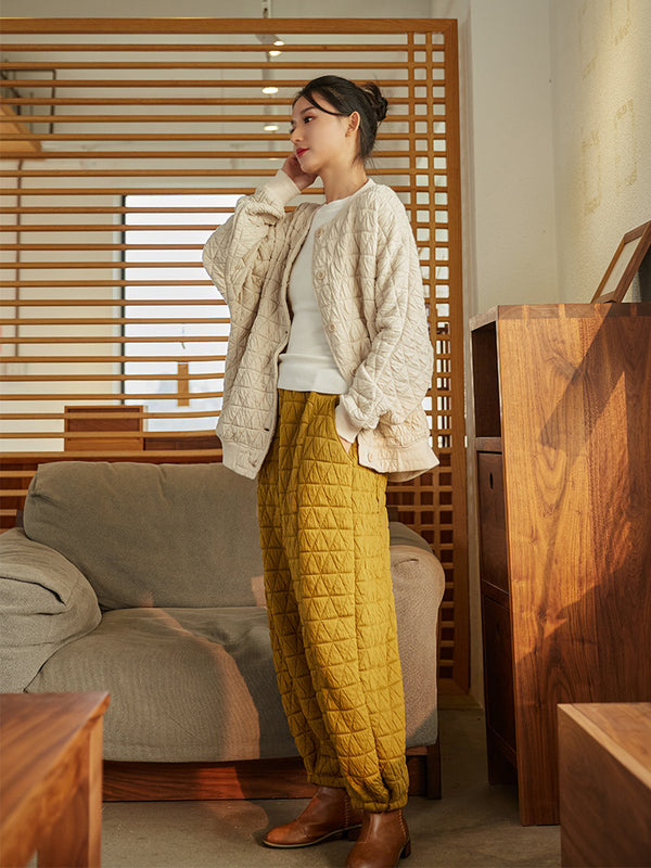 2021 Winter NEW! Women Linen and Cotton Hidden Grid Style Lantern Cropped Pants