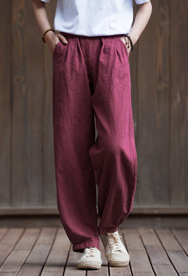 2022 Summer NEW! Women Sport Style Lantern Leisure Sand Washed Linen and cotton Pants