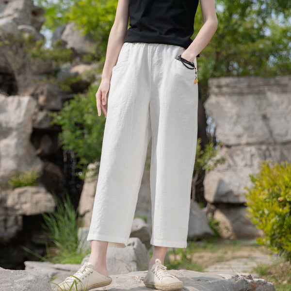 2022 Summer NEW! Women Causal Style Linen and Cotton Straight Leg Trousers