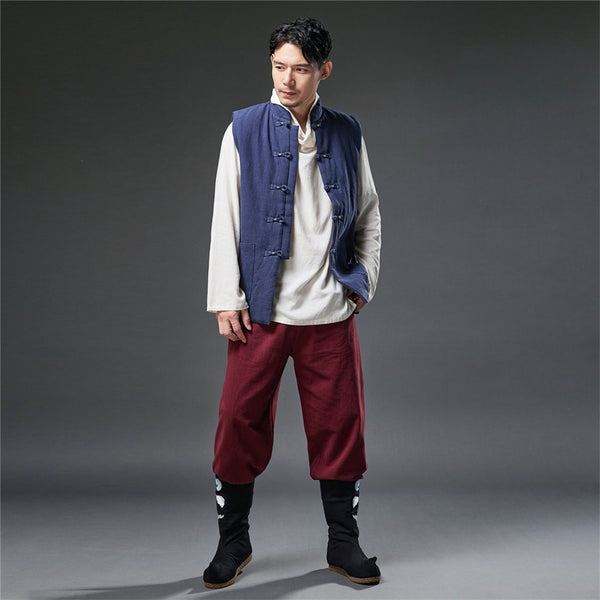 2021 Autumn NEW! Men Retro Chinese Style Linen and Cotton Quilted Vest