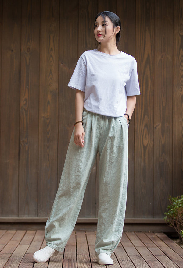 2022 Summer NEW! Women Sport Style Lantern Leisure Sand Washed Linen and cotton Pants