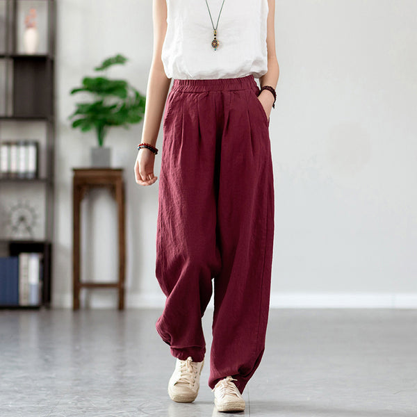 2022 Summer NEW! Women Simple Causal Lantern Style Sand Washed Linen and Cotton Pants