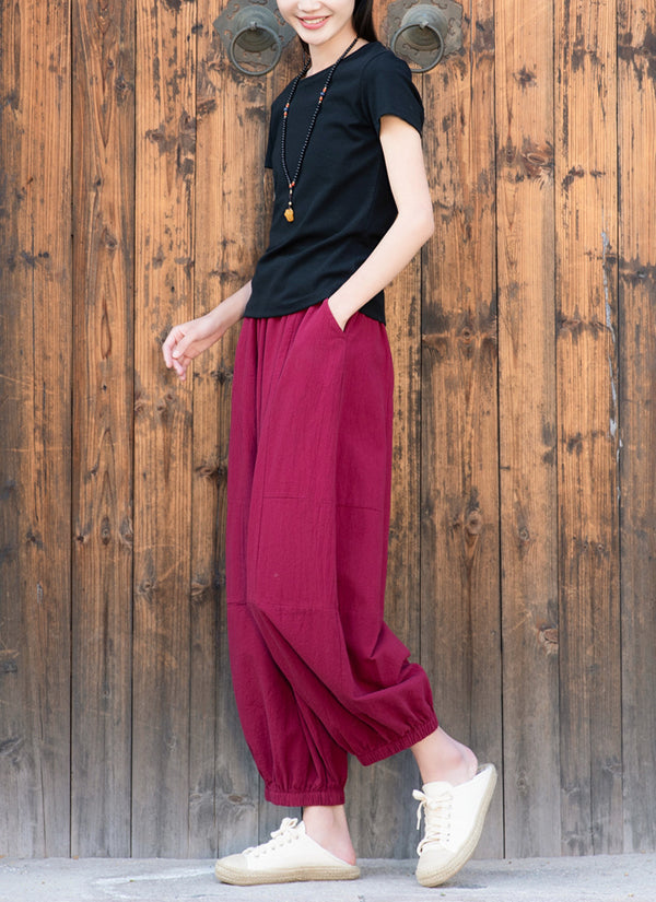 2022 Summer NEW! Women Causal Style Linen and Cotton Cropped Harem Trousers