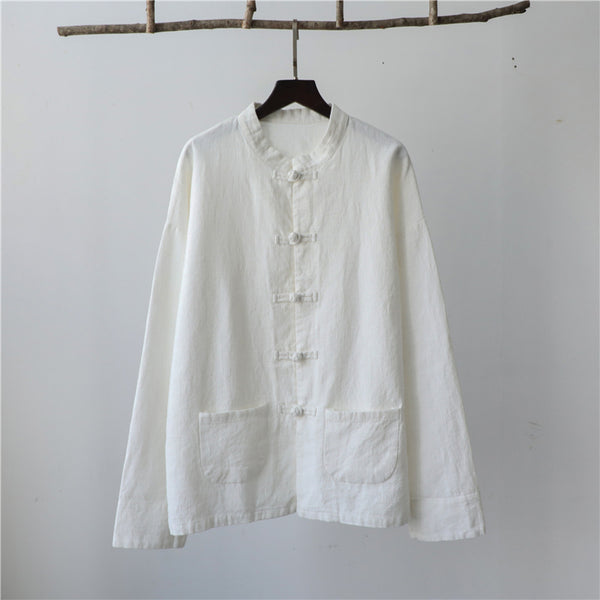 Women Zen Style Linen and Cotton Long Sleeves Thin Jacket