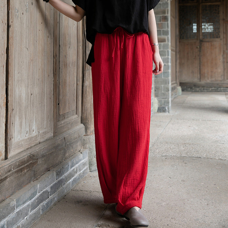 Women Retro Causal Lantern Style Linen and Cotton Wrinkle