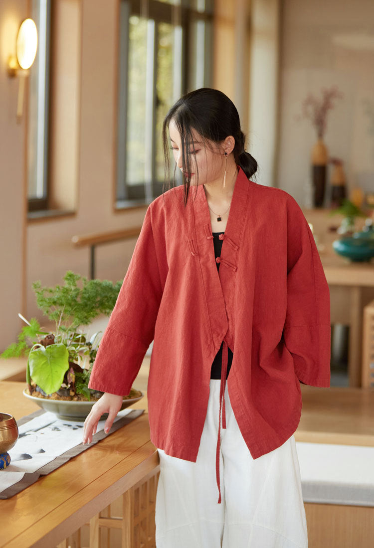 Summer NEW! Women Linen and Cotton Loose Thin Zen Style Short Jacket