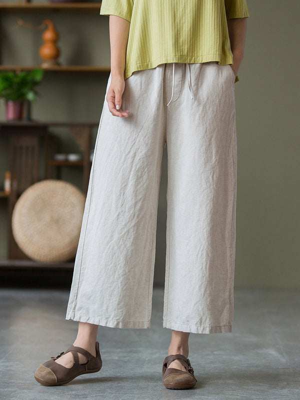 2021 Autumn NEW! Women Linen and Cotton Causal Cropped Wide Leg Pants