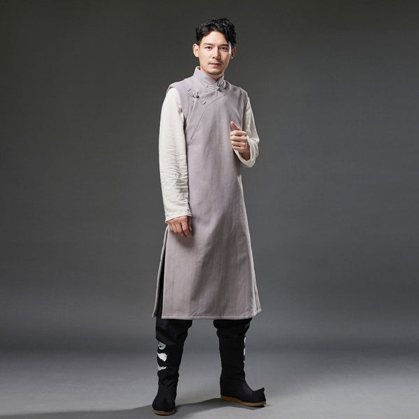 2021 Autumn NEW! Men Retro Chinese Style Linen and Cotton Tunic Type Vest (Inner with Velvet)