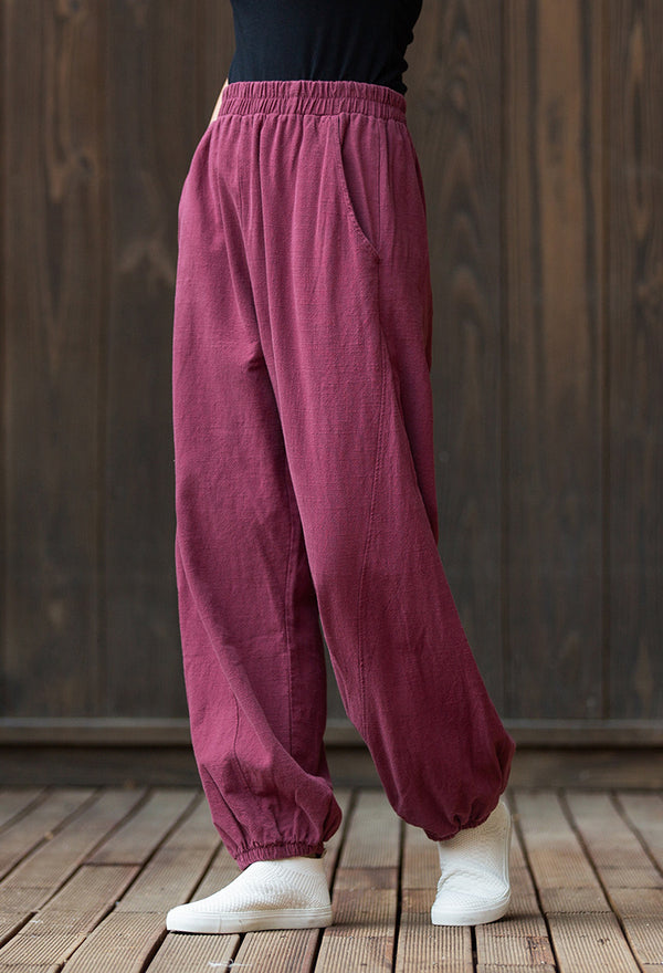 2022 Summer NEW! Women Sporty Style Lantern Leisure Sand Washed Linen and Cotton Pants