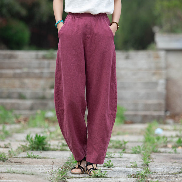 Women Lantern Style Linen and Cotton Causal Loose Pants