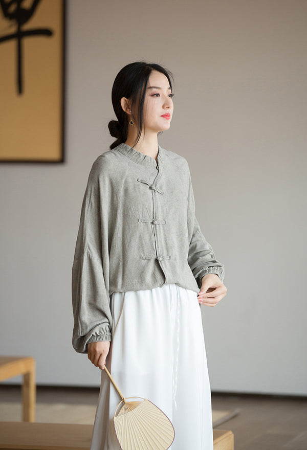 2022 Summer NEW! Women Chinese Style Linen and Cotton Chinese Style Thin Shirt