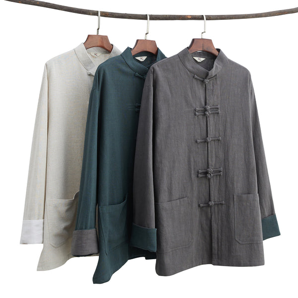 2022 Summer NEW! Men Asian Style Linen and Cotton Long Sleeve Cardigan Thin Jacket