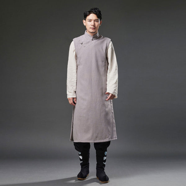 2021 Autumn NEW! Men Retro Chinese Style Linen and Cotton Tunic Type Vest (Inner with Velvet)