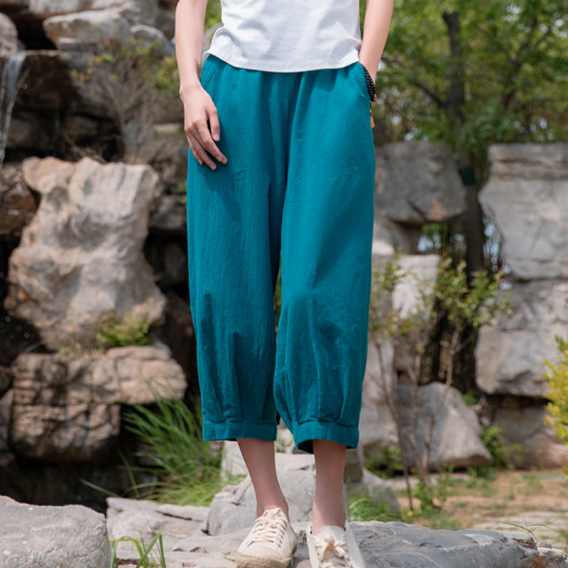Summer NEW! Women Modern Retro Style Linen and Cotton Cropped Pants