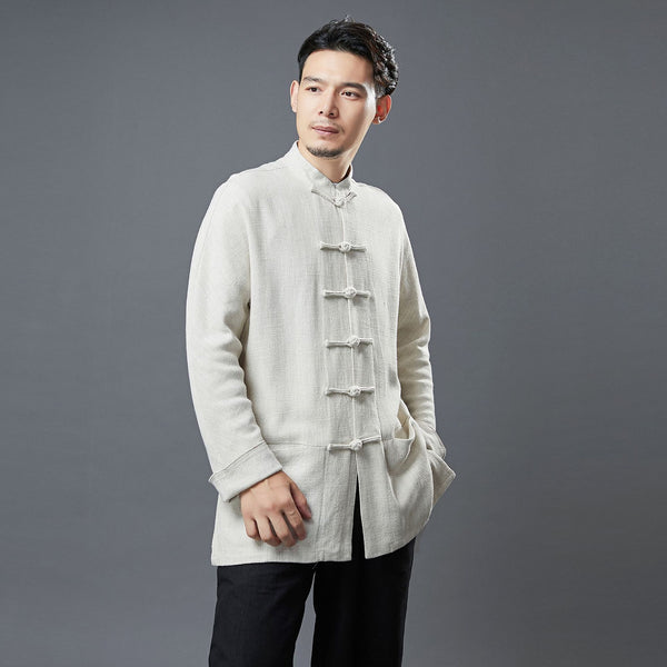 2021 Autumn NEW! Men Retro Chinese Style Linen and Cotton Long Sleeve Cardigan Thin Jacket