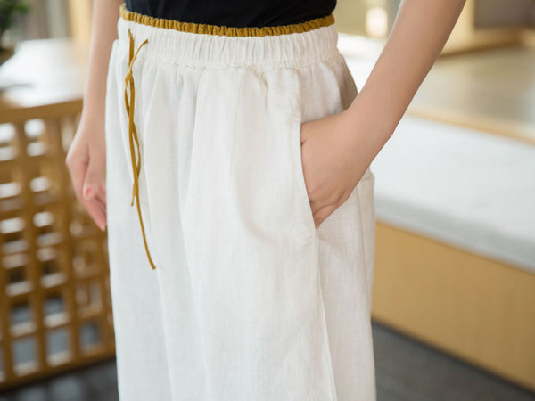 2022 Summer NEW! Women Simple Style Linen and Cotton Cropped Pants