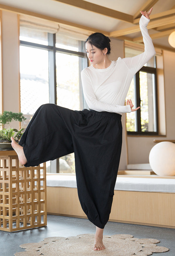 2022 Summer NEW! Women Modern Lantern Style Linen and Cotton Corpped Pants