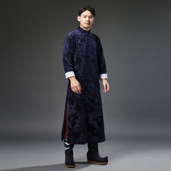 2021 Winter NEW! Men Classic Chinese Style Linen Long Sleeve Dragon Printed KungFu Cheongsam