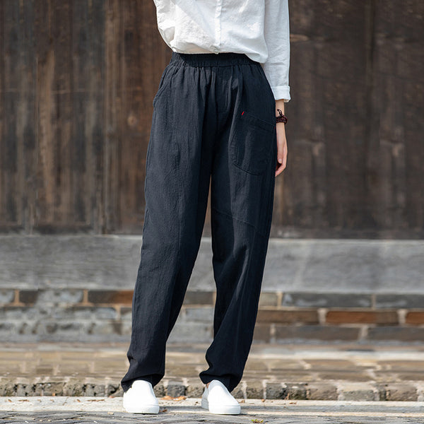 2021 Autumn NEW! Women Modern Causal Style Special Front Pocket Linen and Cotton Pants