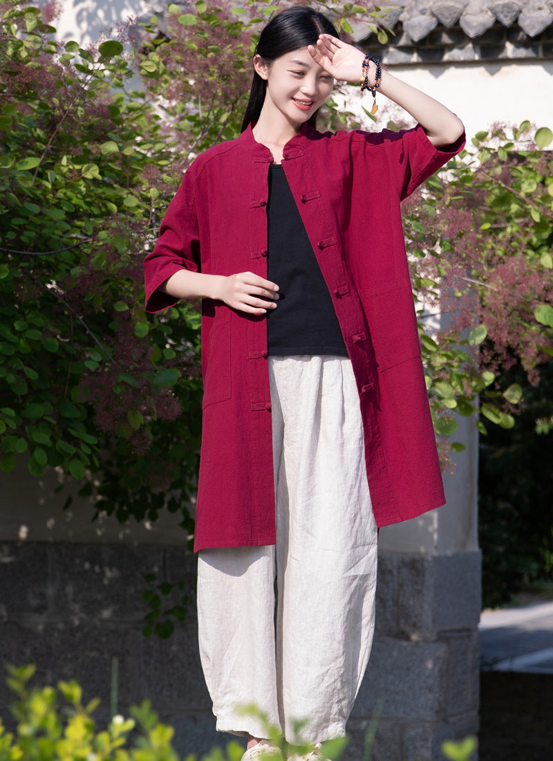 Summer NEW! Women Linen and Cotton Loose Causal Style Cardigan Thin Middle Sleeves Coat