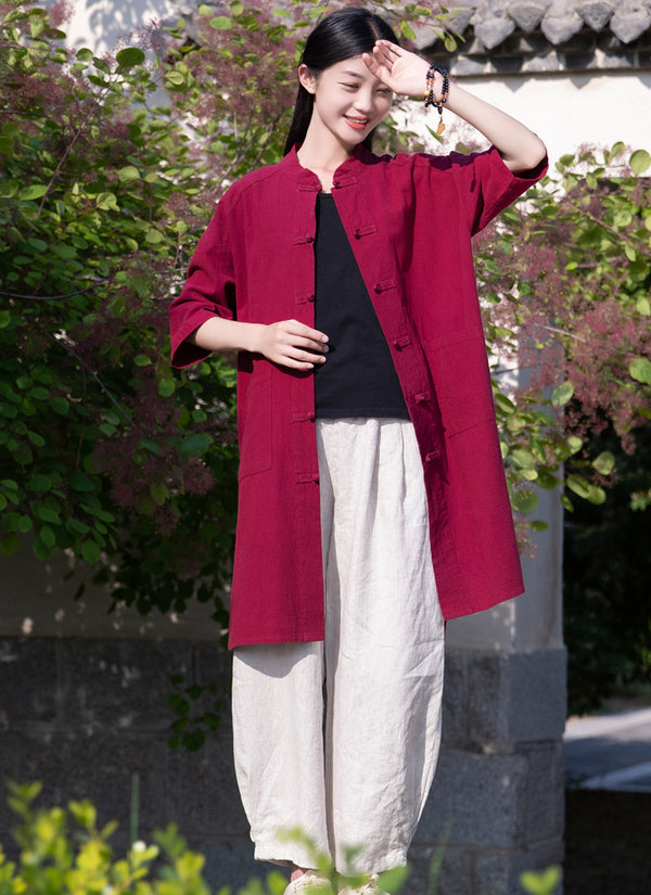 2022 Summer NEW! Women Linen and Cotton Loose Causal Style Cardigan Thin Middle Sleeves Coat