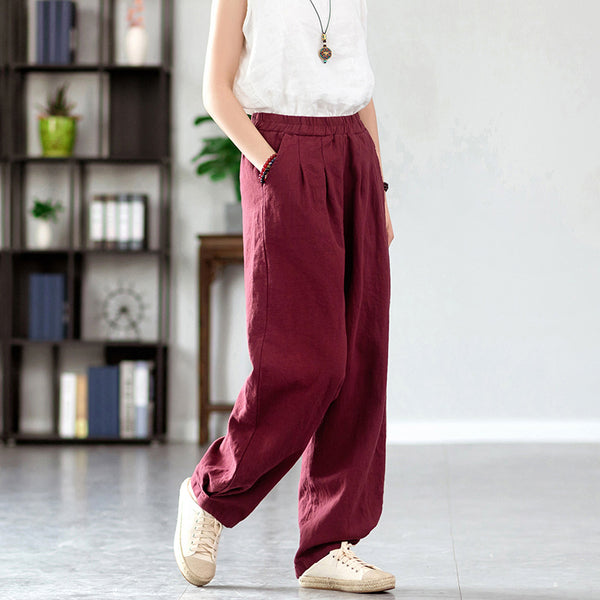 2022 Summer NEW! Women Simple Causal Lantern Style Sand Washed Linen and Cotton Pants