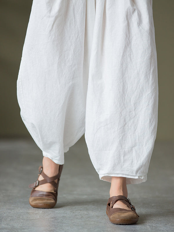 2021 Autumn NEW! Women Lantern Style Linen and Cotton Causal with Waist Belt Loose Cropped Pants