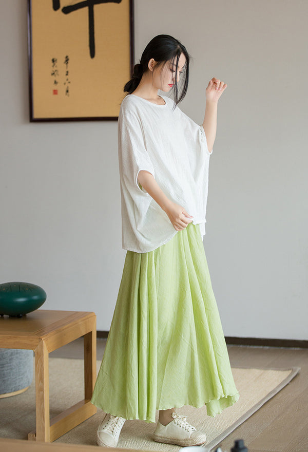 2022 Summer NEW! Women Chinese Style Linen and Cotton Rounded necked Loose Mid Sleeve T-Shirt