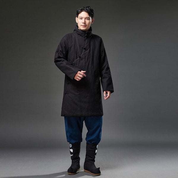 2021 Winter NEW! Men Retro Style Linen and Cotton Quilted Side Buckle Coat