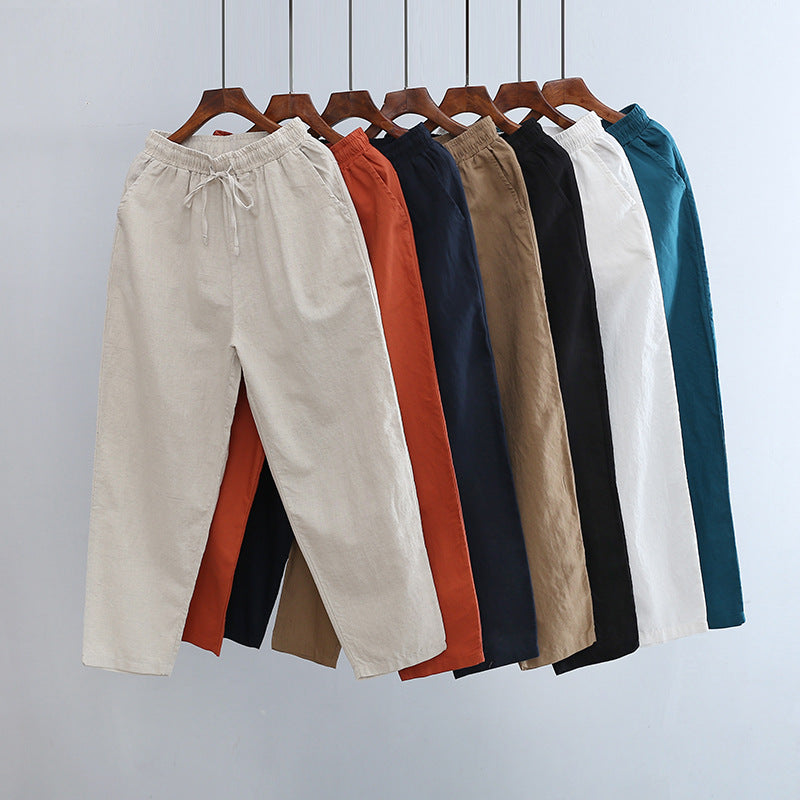 Cross Bottom Capri Pants for Women Elastic Loose Fit Dandelion Comfy  Printed Solid Trousers Linen Pants Loose fit（Coffee-2，XX-Large）