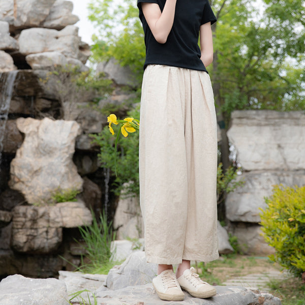 2022 Summer NEW! Women Retro Style Sand Washed Linen and Cotton Wide Leg Pants