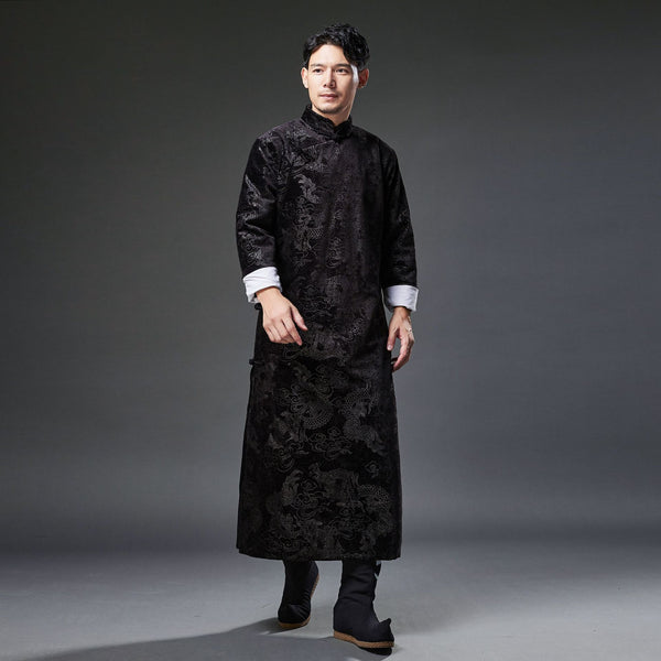 2021 Winter NEW! Men Classic Chinese Style Linen Long Sleeve Dragon Printed KungFu Cheongsam