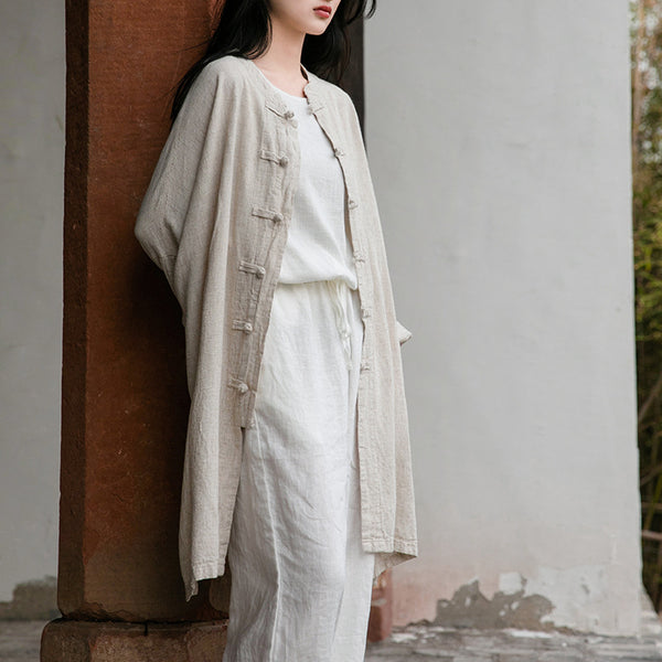 Women Zen Style Linen and Cotton Long Sleeves Thin Tunic Jacket