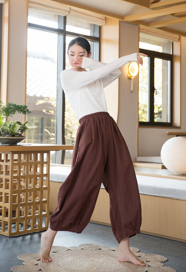 2022 Summer NEW! Women Modern Lantern Style Linen and Cotton Corpped Pants