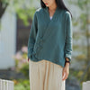 2021 Autumn NEW! Women Retro Style Linen and Cotton Pure Color Side Buckle Blouse Shirt