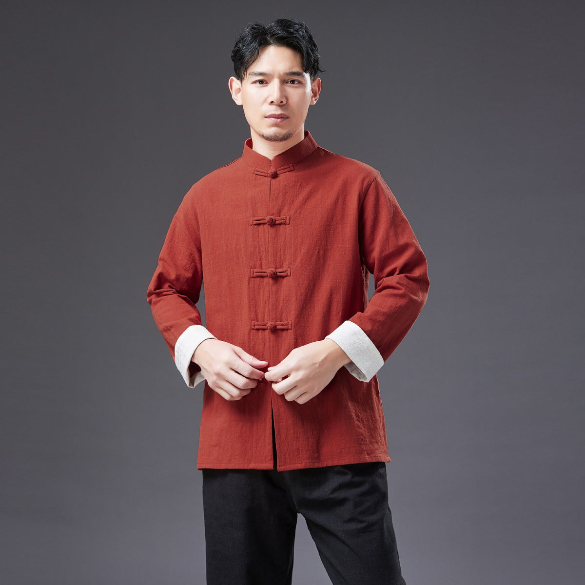 Summer NEW! Men Zen Style Linen and Cotton Long Sleeve Middle Buckle Thin Jacket