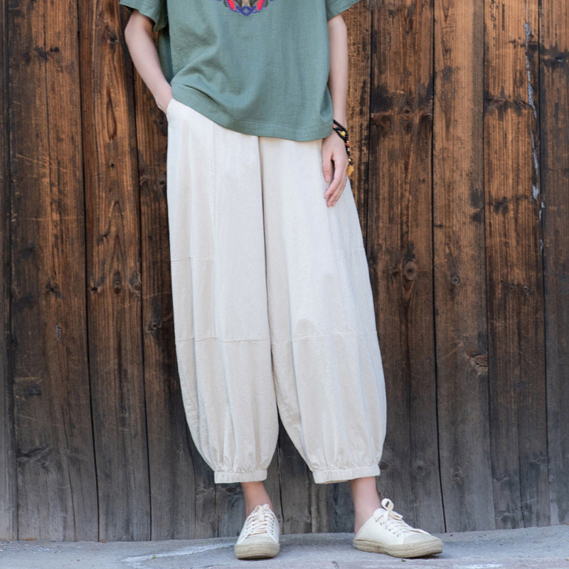 Summer NEW! Women Causal Style Linen and Cotton Cropped Harem Trousers