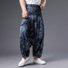 Men Retro Style Linen and Cotton Loose Dyed Color Drawstring Pants