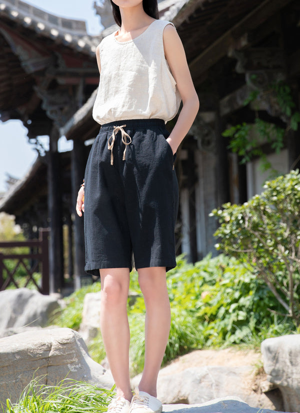 2022 Summer NEW! Women Modern Causal Style Sand Washed Linen and Cotton Shorts