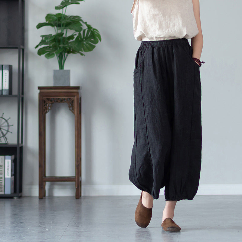 Summer NEW! Women Retro Style Linen and Cotton Harem Cropped Pants