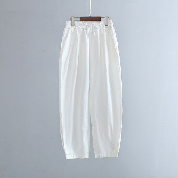 2022 Summer NEW! Women Simple Causal Lantern Style Sand Washed Linen and Cotton Cropped Pants